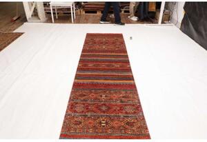 Tappeto Samarkand Geometrico Rosso Mattone Blu Petrolio Corsia 82x292 Cm