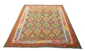 Tappeto Kilim Geometrico Turchese Arancione 156x198 Cm