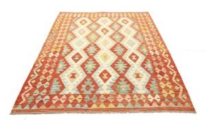 Tappeto Kilim Geometrico Arancione Avorio 152x198 Cm