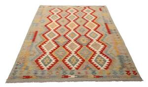 Tappeto Kilim Geometrico Grigio Rosso 150x201 Cm