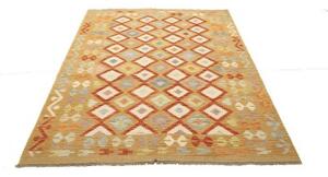Tappeto Kilim Geometrico Giallo Senape Rosso Mattone 150x199 Cm