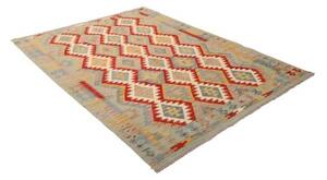 Tappeto Kilim Geometrico Grigio Rosso 150x201 Cm
