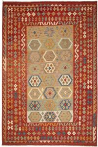 Tappeto Kilim Stilizzato Rosso Mattone Beige 197x304 Cm