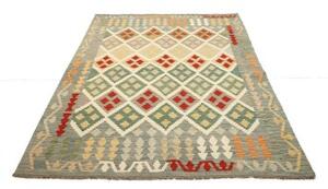 Tappeto Kilim Geometrico Grigio Rosso 150x200 Cm