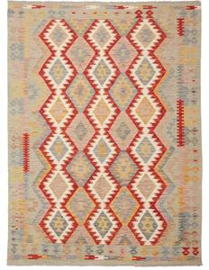 Tappeto Kilim Geometrico Grigio Rosso 150x201 Cm