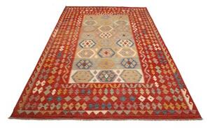 Tappeto Kilim Stilizzato Rosso Mattone Beige 197x304 Cm