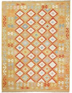 Tappeto Kilim Geometrico Giallo Senape Rosso Mattone 150x199 Cm
