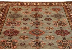 Tappeto Kazak Fine Stilizzato Verde Salvia Rosso Mattone 172x240 Cm