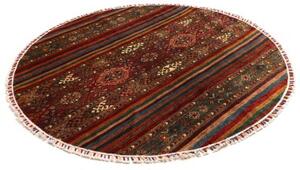 Tappeto Samarkand Geometrico Rosso Marrone Rotondo 193x193 Cm