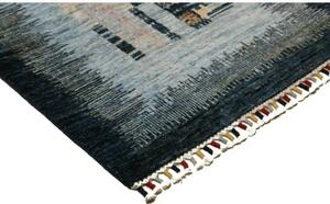 Tappeto Gabbeh Nova Figurativo Blu Scuro Azzurro Corsia 75x296 Cm