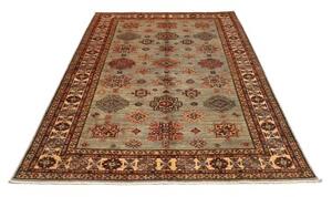 Tappeto Kazak Fine Stilizzato Verde Salvia Rosso Mattone 172x240 Cm