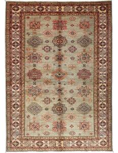 Tappeto Kazak Fine Stilizzato Verde Salvia Rosso Mattone 172x240 Cm