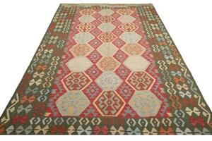 Tappeto Kilim Stilizzato Verde Scuro Terracotta 198x302 Cm