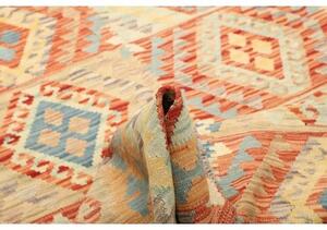 Tappeto Kilim Geometrico Rosso Mattone Azzurro Polvere 149x196 Cm