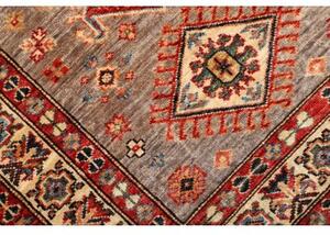 Tappeto Kazak Fine Geometrico Grigio Tortora Rosso Mattone Corsia 85x423 Cm