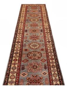 Tappeto Kazak Fine Geometrico Grigio Rosso Corsia 82x313 Cm