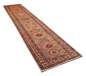 Tappeto Kazak Fine Geometrico Grigio Tortora Rosso Mattone Corsia 85x423 Cm