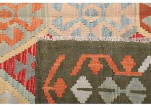 Tappeto Kilim Stilizzato Verde Scuro Terracotta 198x302 Cm
