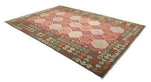 Tappeto Kilim Stilizzato Verde Scuro Terracotta 198x302 Cm