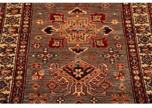 Tappeto Kazak Fine Geometrico Grigio Tortora Rosso Mattone Corsia 85x423 Cm
