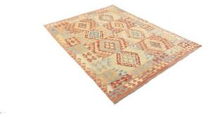 Tappeto Kilim Geometrico Rosso Mattone Azzurro Polvere 149x196 Cm