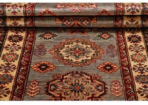 Tappeto Kazak Fine Geometrico Grigio Rosso Corsia 82x313 Cm