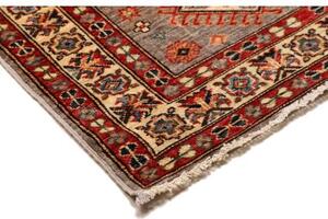 Tappeto Kazak Fine Geometrico Grigio Tortora Rosso Mattone Corsia 85x423 Cm