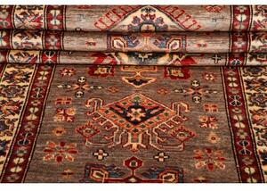 Tappeto Kazak Fine Geometrico Grigio Tortora Rosso Mattone Corsia 85x423 Cm