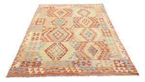 Tappeto Kilim Geometrico Rosso Mattone Azzurro Polvere 149x196 Cm