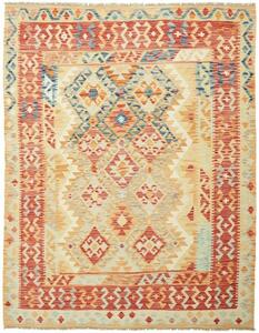 Tappeto Kilim Geometrico Beige Rosso 156x198 Cm