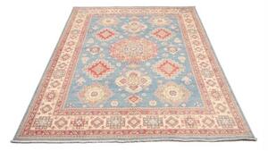 Tappeto Kazak Geometrico Blu Cielo Rosso Corallo 174x228 Cm