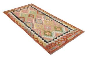 Tappeto Kilim Geometrico Rosso Ruggine Avorio 98x204 Cm