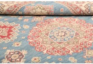 Tappeto Kazak Geometrico Blu Cielo Rosso Corallo 174x228 Cm