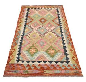 Tappeto Kilim Geometrico Rosso Ruggine Avorio 98x204 Cm
