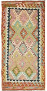 Tappeto Kilim Geometrico Rosso Ruggine Avorio 98x204 Cm