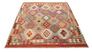 Tappeto Kilim Geometrico Rosso Beige 153x195 Cm