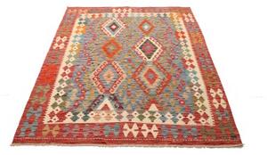 Tappeto Kilim Geometrico Azzurro Rosso 156x192 Cm