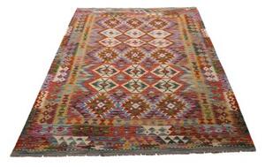 Tappeto Kilim Geometrico Rosso Mattone Multicolore 157x207 Cm