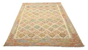 Tappeto Kilim Geometrico Beige Arancione 150x207 Cm