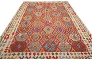 Tappeto Kilim Geometrico Rosso Mattone Beige 253x351 Cm