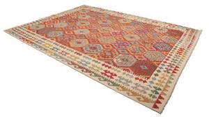 Tappeto Kilim Geometrico Rosso Mattone Beige 253x351 Cm