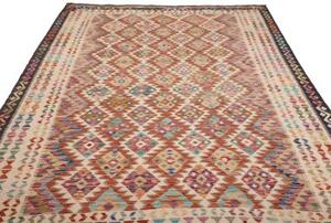 Tappeto Kilim Geometrico Rosso Mattone Avorio 198x294 Cm