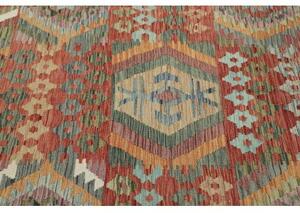 Tappeto Kilim Geometrico Verde Petrolio Rosso Terracotta 402x596 Cm