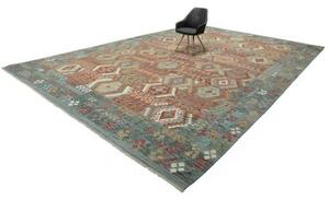 Tappeto Kilim Geometrico Verde Petrolio Rosso Terracotta 402x596 Cm