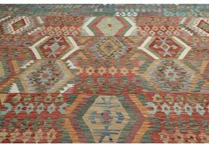 Tappeto Kilim Geometrico Verde Petrolio Rosso Terracotta 402x596 Cm