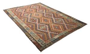 Tappeto Kilim Geometrico Rosso Mattone Azzurro 175x258 Cm