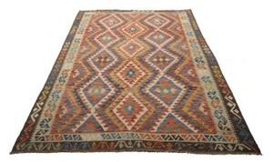 Tappeto Kilim Geometrico Rosso Mattone Azzurro 175x258 Cm