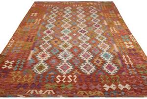 Tappeto Kilim Geometrico Arancione Ruggine Beige 201x298 Cm