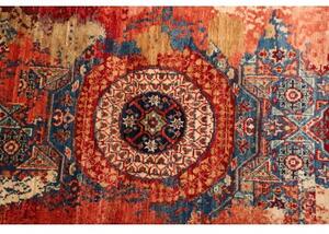 Tappeto Vintage Erased Stilizzato Rosso Blu Petrolio Corsia 72x358 Cm