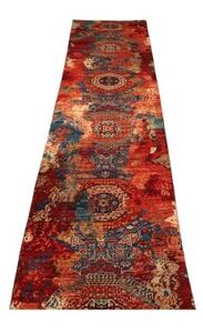 Tappeto Vintage Erased Stilizzato Rosso Blu Petrolio Corsia 72x358 Cm